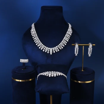 1491 Blue Coast Модные 4ШТ Роскошные Индийские ювелирные наборы Waterdrop Для женщин Свадебная вечеринка Дубай Свадебные Ожерелья Серьги