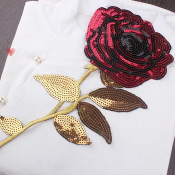 Большие нашивки, блестящие наклейки с пайетками, Аппликация с мотивом розы, Детская Женская одежда, значок 