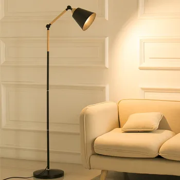 Ретро торшер в Скандинавском стиле Металлический светильник Простой E27 поворотный рычаг подставка для лампы Черный Белый Светильник Для чтения Комната торшер из цельного дерева