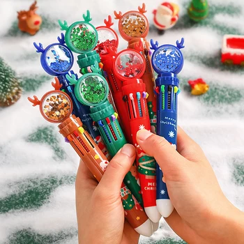 0,5 мм Рождественская шариковая ручка 10 в 1 с мультяшным Санта-Клаусом, десятицветная ручка, Рождественская печать, Многоцветная маркировка, Канцелярский подарок