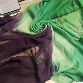1 метр X 1,14 метра Зелено-фиолетовый Омбре Шелковая Марля 100% Натуральный Жоржет Шифон Шелковая Ткань для танцев