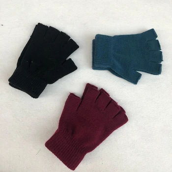 1 Пара вязаных перчаток без пальцев на полпальца, мужские и женские зимние теплые однотонные шерстяные уличные варежки с утолщением на полпальца