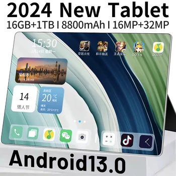 2024 5G Новая Глобальная версия 10,1-дюймового планшета Android 16 ГБ оперативной памяти 1 ТБ ПЗУ Android 13,0 Wifi 8800 мАч 10-ядерные планшеты Сеть Bluetooth