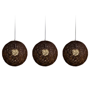 3X Кофейная люстра из бамбука, ротанга и джута с шариками для индивидуального творчества, сферический абажур из ротанга в виде гнезда