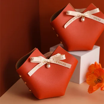 50шт Кожаная подарочная коробка в форме сердца, Свадебный пакет для конфет, Подарочная коробка для подарков, Сумочка для душа ребенка, Подарки для гостей на День рождения
