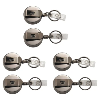 6 упаковок, выдвижной держатель для бейджа, металлический держатель для бейджа с зажимом для ремня, кольцо для ключей для именной карточки, брелок для ключей, черный