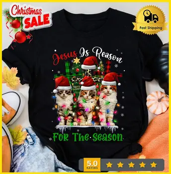 Cats Jesus - причина сезона, рождественская футболка Ugly, рождественский подарок