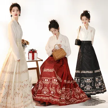 Chunjiang Banquet, Новая женская одежда в китайском стиле, модифицированная система Ming, юбка Hanfu для взрослых, Черная юбка с лошадиным лицом, юбка для костюма