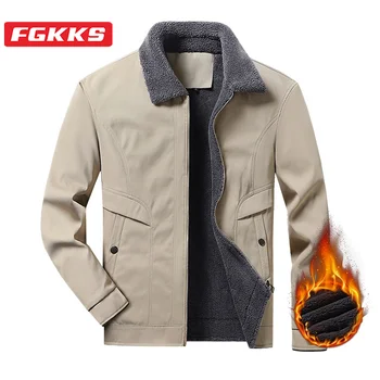 FGKKS 2023 Уличная Повседневная куртка для мужчин, хлопковое двухслойное теплое пальто, высококачественный дизайн, модная уличная повседневная куртка для мужчин