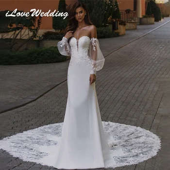 ILoveWedding, 100% реальное фото, свадебное платье Русалки с V-образным вырезом и бретельками, кружевные аппликации, тюлевые платья невесты с открытой спиной, сшитые на заказ