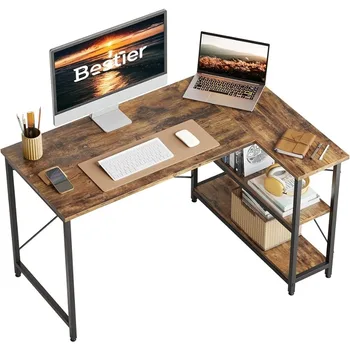 L-образный стол с полками 47-дюймовый Реверсивный Угловой Компьютерный стол Письменный Игровой Стол для хранения вещей для домашнего офиса Небольшого пространства