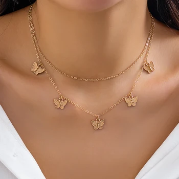 Salircon, богемное металлическое ожерелье с подвеской-бабочкой, ожерелье на ключице, Простое двухслойное металлическое ожерелье на цепочке, Подарок для женской вечеринки