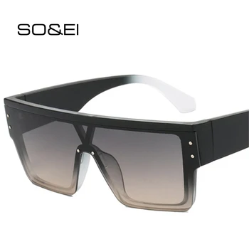 SO & EI Винтажные негабаритные Квадратные Цельные Мужские Солнцезащитные очки с градиентным зеркалом, Модный бренд, Дизайнерские Женские Солнцезащитные очки UV400