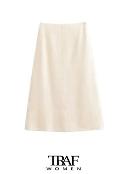 TRAF-Женская мягкая мини-юбка, высокая талия, молния сбоку, Трапециевидная, Женские юбки, Мода