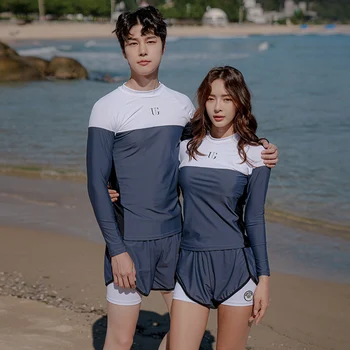 Wisuwore 2023 Корейская пара, солнцезащитные шорты с длинным рукавом, облегающие раздельные купальники, мужской контрастный костюм для серфинга и дайвинга, женский