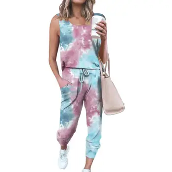 Women tracksuit Tie Dye Loose Short Casual Tops Drawstring Pants Outfit Fall trouser suit chandals mujer спортивный костюм женск