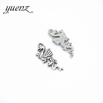YuenZ 15 шт Подвески-талисманы в виде дракона старинного серебряного цвета для изготовления ювелирных изделий, Аксессуары для ожерелья, ручная работа, 27 * 12 мм D807