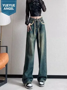 Винтажные женские джинсовые брюки с высокой талией, прямой свободный крой, повседневные джинсы в стиле хип-хоп, весенние новые женские брюки