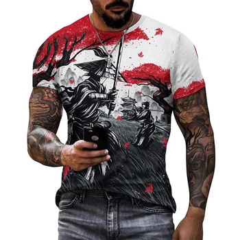 Винтажные японские футболки Samurai Ink Wash с графическим рисунком для мужчин и женщин, мужская футболка с 3D-печатью и коротким рукавом, уличная футболка