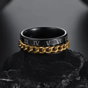 Вращающиеся кольца для беспокойства, вращающиеся кольца для беспокойства, титановая цепочка из нержавеющей стали, вращающееся кольцо на палец для мужчин, черный подарок в стиле панк-рок