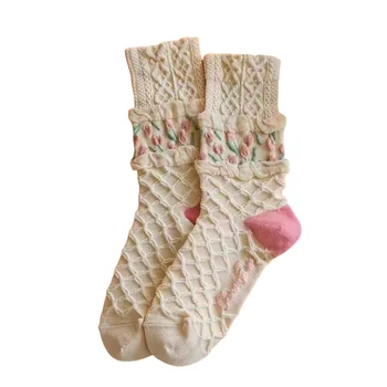 Высокие носки с цветочным тюльпаном, Мягкие удобные хлопчатобумажные носки с цветочным рисунком, подарки для друзей и семей