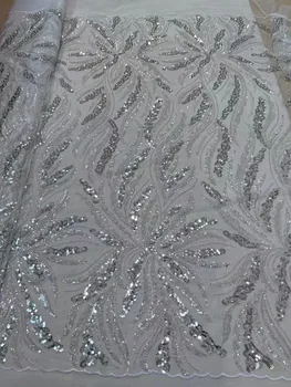 Высококачественная кружевная ткань из белого бисера для вечернего платья, роскошная Африканская вышитая сетка, швейцарский шнурок ручной работы