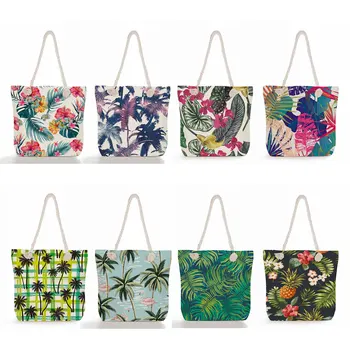 Высококачественные пляжные сумки-тоут из толстой веревки, Летние сумки через плечо из тропической монстеры с принтом кокосовой пальмы, модные женские сумки