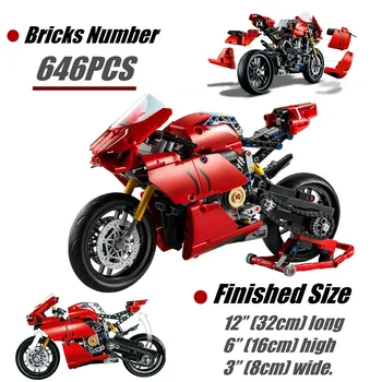 Высокотехнологичная Игрушка Для Мотоцикла Ducatis Panigale V4 R, Совместимая с 42107 Строительными Блоками, Модель Мотоцикла, Игрушки для Детей, Рождественский Подарок
