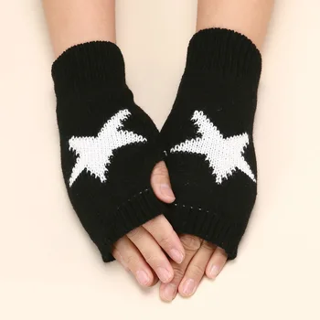 Вязаные шерстяные перчатки Y2K Punk Star для мужчин и женщин с пентаграммой в полпальца, теплая мягкая варежка в виде звезды, перчатки без пальцев для рук