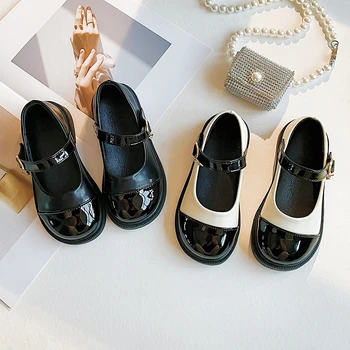 Детские Элегантные кожаные туфли Мэри Джейнс Four Seasons из мягкой кожи для девочек, черные, Белые, классические, на мелководье, от 23 до 37 лет, обувь принцессы для малышей