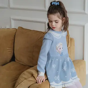 Детское хлопковое платье-свитер Kawaii, аниме Принцесса Эльза, милая осенне-зимняя нижняя юбка, мягкое платье с длинным рукавом, подарок для девочки