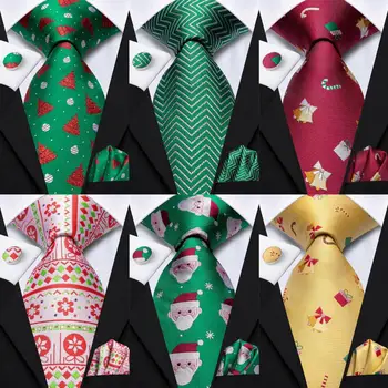 Дизайнерский зеленый рождественский галстук Hi-Tie для мужчин, элегантный мужской рождественский галстук, карманная квадратная запонка, свадебный аксессуар для жениха Оптом