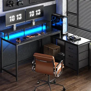 для дома и офиса Письменный стол с полками для хранения Стол Компьютерные столы Мебель Реверсивный L-образный компьютерный стол с выдвижными ящиками Игровой