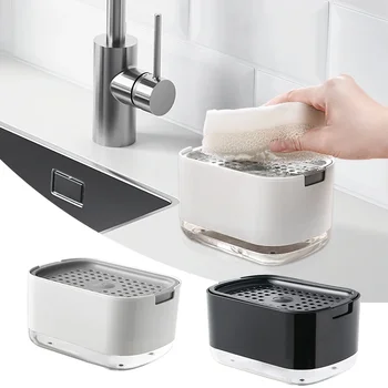 Дозатор мыла для посуды 2в1 Дозатор насоса для жидкого мыла Контейнер для мыла с держателем губки для кухни Аксессуары для мытья ванной комнаты