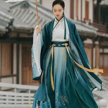 Женская одежда Hanfu с вышивкой Зеленого Лося, Традиционный комплект Hanfu, Китайское платье, Карнавальный костюм Cos