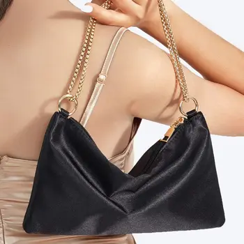 Женские высококачественные квадратные сумки из массива, новые женские сумки через плечо в стиле ретро с цепочкой в виде полумесяца, атласные сумки подмышками для женщин