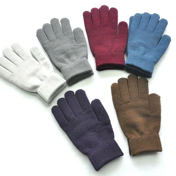 Женские мужские осенние утолщенные однотонные варежки на весь палец, перчатки для согревания рук, пара велосипедных перчаток, Зимние вязаные плюшевые перчатки