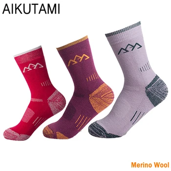 Женские походные носки из шерсти мериноса, дышащие носки Coolmax для лыжного скалолазания, кемпинга, велоспорта, спортивные носки для женщин
