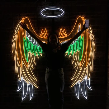 Изготовленная на заказ светодиодная гибкая неоновая вывеска Крылья Ангела для арт-бара, паба, клуба, настенных световых вывесок, украшения для свадебных мероприятий, вечеринок, неоновых огней