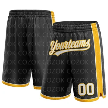 Изготовленные на заказ Черно-желтые аутентичные баскетбольные шорты с 3D принтом Мужские шорты Your Name Mumber Быстросохнущие пляжные шорты