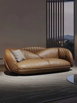 Итальянский роскошный кожаный диван с покрытием из воловьей кожи, современная минималистичная гостиная, роскошная отделка из высококачественной кожи, диван