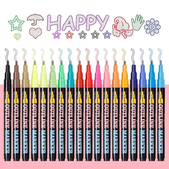 Контурные металлические маркеры 18 цветов, маркер, двухлинейные маркерные ручки, блестящие маркеры, ручки для рисования, маркер для поделок своими руками