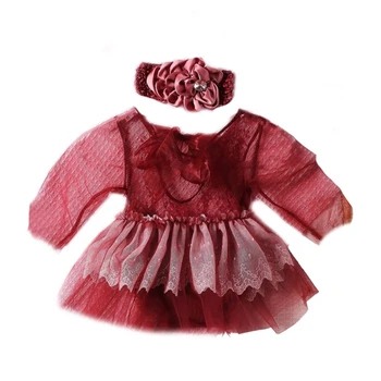 Красное кружевное платье, цветочные головные уборы, детская одежда для позирования, реквизит для фотосессии новорожденных, прямая поставка