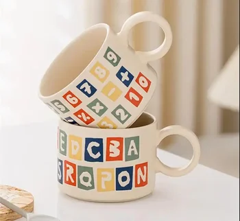 Креативная английская Цифровая чашка для молока, Офисная Керамическая кружка, Пара Чашек для послеобеденного чая и кофе, Современный Домашний набор для питья, Овсяная чашка для завтрака.