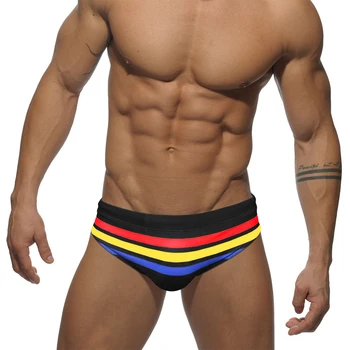 Купальники в радужную полоску, сексуальные мужские плавки-бикини, быстросохнущие пляжные шорты для серфинга, спортивные плавки для геев