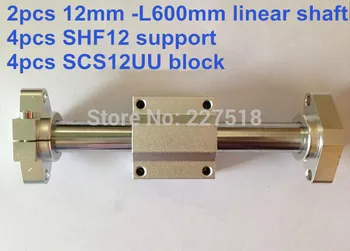 линейный набор 12 мм: 2шт линейный круглый вал 12 мм - 600 мм + 4шт опора вала SHF12 + 4шт линейный подшипниковый блок SCS12UU
