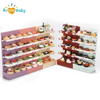 Миниатюрный магазин игрушек для еды, мини-супермаркет, мебельная полка, шкаф для тортов для демонстрации сценария моделирования кукольного домика
