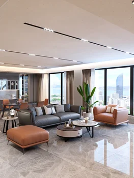 Минималистичный кожаный диван с верхним слоем из воловьей кожи высокого класса для маленькой квартиры, модная роскошная мебель высокого класса в гонконгском стиле постмодернизма