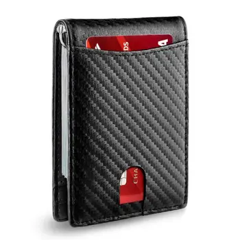 Минималистичный тонкий мужской кошелек с зажимом для денег, передний карман с RFID-блокировкой, натуральная кожа