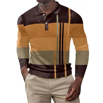 Мужской спортивный топ с цветными блоками, мужская деловая рубашка с отложным воротником, мягкая дышащая ткань для весенне-осенней одежды, быстросохнущая